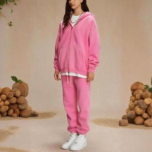 360 grammes/M² Polyester coton automne hiver surdimensionné polaire sweats à capuche femmes Double fermetures à glissière survêtement survêtement ensemble 2025 personnaliser - Product Image 4