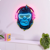 Usine personnalisée Led néon acrylique oeuvre enseignes électroniques personnalisé Led gorille avec casque enseigne au néon pour décoration murale