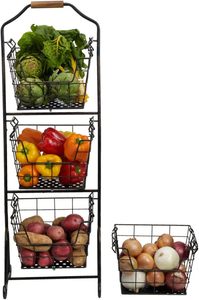 Supporto per frutta e verdura a 4 livelli in metallo con pavimento in piedi cesto di frutta/stoccaggio per la casa, nero antico - Product Image 4