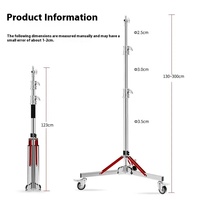 Support d'éclairage en acier inoxydable robuste de 300cm + charge de roue 20KG pour Flash pour le travail de photographie à haute intensité