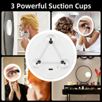 Miroir de maquillage LED grossissant personnalisé avec éclairage, support arrière à ventouse puissante pour salle de bain