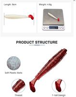 Lot de 5 leurres souples barbelés 9cm 4.6g, leurres artificiels en silicone pour la pêche au bar et à la carpe