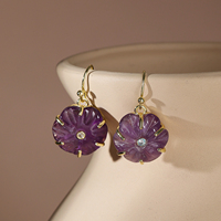 Boucles d'oreilles pendantes en forme de fleur en quartz, pierre précieuse naturelle sculptée, avec crochet doré et zircon, bijoux floraux pour femmes