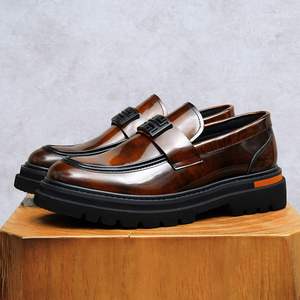 Zapatos Formales de Cuero Genuino, Estilo Nuevo, Suela Gruesa, Aumentan la Estatura, Zapatos Casuales de Negocios para Hombre, Otoño, Sin Cordones - Product Image 4