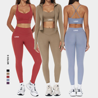 Tenue de sport 4 pièces pour femmes taille haute contrôle du ventre pantalon de sport élastique croisé extensible course Gym Yoga ensemble
