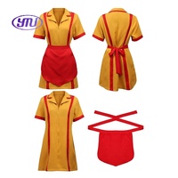 Uniforme de serveuse jaune avec tablier rouge, robe de cosplay pour femmes, anniversaires, carnaval, cosplay