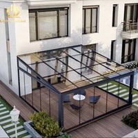 Verre de sécurité laminé, véranda en aluminium, protection UV, toit rétractable, structure incassable, espace extérieur pour jardin