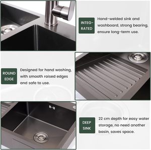 <span class=keywords><strong>Fregadero</strong></span> <span class=keywords><strong>Grande</strong></span> para Lavandería con Tabla de Fregar Integrada y Lavabo, Lavadero Doméstico de una Sola Tina con Kits de Drenaje - Product Image 3