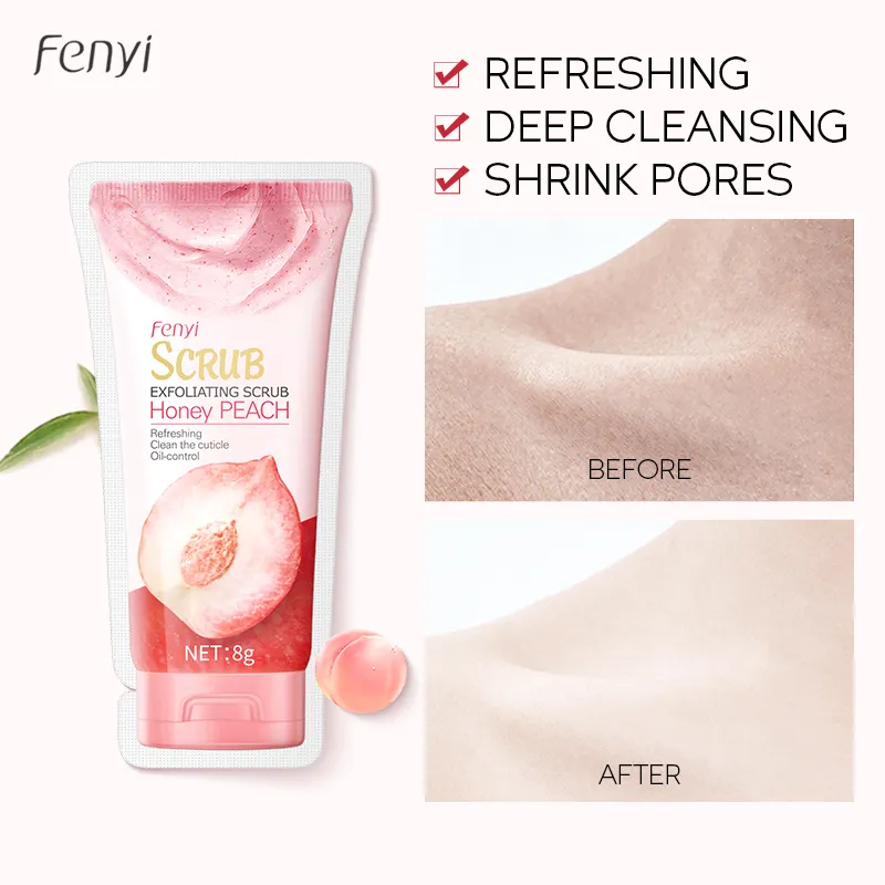 Fenyi Peach fragrance pulizia profonda naturale biologico per il corpo scrub per il controllo dell'olio per la cura della pelle da viaggio formato gel esfoliante