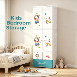 Kinderkast van plastic, 65x46x206cm, met cartoonprint, hanggedeelte en laden voor de slaapkamer - Product Image 4