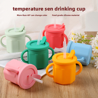Vaso Infantil Termocrómico de Silicona Meitai con Doble Modo de Succión, Flujo Medio, Escala Visible, Base Antideslizante, Diseño de Dinosaurio