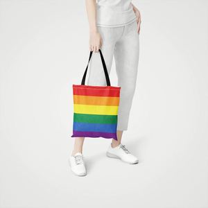 Sacs fourre-tout en toile de coton réutilisables, imprimés à l'écran avec logo personnalisé, drapeau arc-en-ciel de la fierté gay, taille personnalisée pour l'extérieur, vente en gros promotionnelle - Product Image 2
