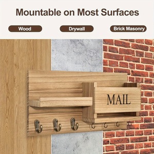 Wooden Wall Mounted Mail Organizer Key Rack With <b>Shelf</b> And <b>Hooks</b> For Entryway Storage - Product Image 3