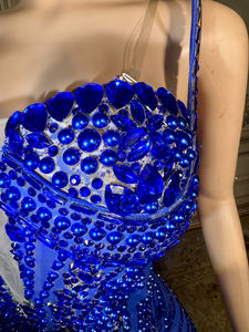 Abito da Cocktail con Piume Blu Diamante, Elegante Vestito Formale con Cristalli, Abito da Ballo per Donne - Product Image 4