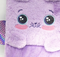 Carnet en peluche chat violet doux avec ailes - Adorable journal intime pour enfants