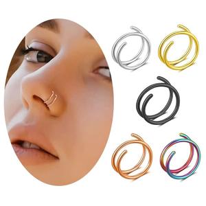 Bijoux de corps en acier inoxydable : Piercing de septum, piercing de nez, double hélice, cartilage, rook, boucle d'oreille, anneau de nez articulé à clipser - Product Image 2