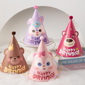 Filet rouge dessin animé ours violet lapin renard chapeau de fête décoration de gâteau d'anniversaire pour enfants accessoires Photo pour les fêtes - Product Image 1