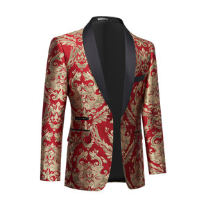 Maßgeschneiderter Neuer Jacquard-<span class=keywords><strong>Blazer</strong></span> Luxuriöse Vintage-Anzüge für Herren Revers Hochzeitsanzug Herrenmantel - Product Image 3