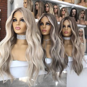 Wig Rambut Asli Rusia Remy Virgin Terbaik dengan Warna Highlight Pirang Abu Muda untuk Wanita - Product Image 1
