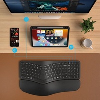 Teclado Ergonómico Dividido Retroiluminado Blanco, Teclado Inalámbrico de 2.4G con Reposamuñecas, Teclado Recargable para Windows/Mac