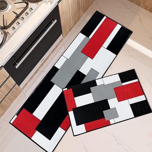 <span class=keywords><strong>Tapis</strong></span> de <span class=keywords><strong>cuisine</strong></span> géométriques rouges en polyester rembourrés, antidérapants, lavables, adaptés aux animaux domestiques, réversibles, ensemble moderne, antimicrobien - Product Image 5