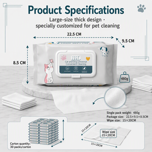 Lingettes nettoyantes <span class=keywords><strong>pour</strong></span> animaux de compagnie (chiens et chats), eau purifiée EDI en 7 étapes, lingettes épaisses et grandes, sans alcool, désodorisantes, 480g/paquet - Product Image 4