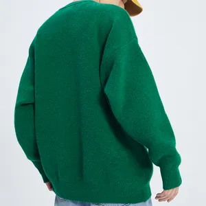 OEM 사용자 정의 만든 12GG 니트 크루 넥 스웨터 녹색 캐시미어 편지 셔닐 자수 자카드 겨울 스웨터