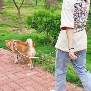 Laisse mains-libres pour chien, en cuir véritable, avec design à bande réfléchissante, pour la marche et la course