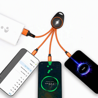 Câble de charge porte-clés LED 5-en-1 USB Type-C Micro 8 broches en alliage d'aluminium tressé, multi-charge, cadeau promotionnel