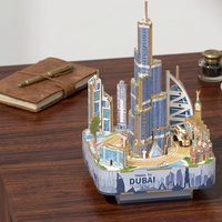 Kotak musik Burj Khalifa kayu DIY 3D, puzzle pemandangan Dubai, perakitan dengan melodi, ornamen kota dinamis, hadiah koleksi, dekorasi, mainan