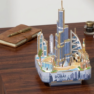 Caja de música de madera DIY del Burj Khalifa, rompecabezas 3D del horizonte de Dubái con melodía, adorno dinámico de la ciudad, regalo coleccionable, decoración, juguete. - Product Image 5