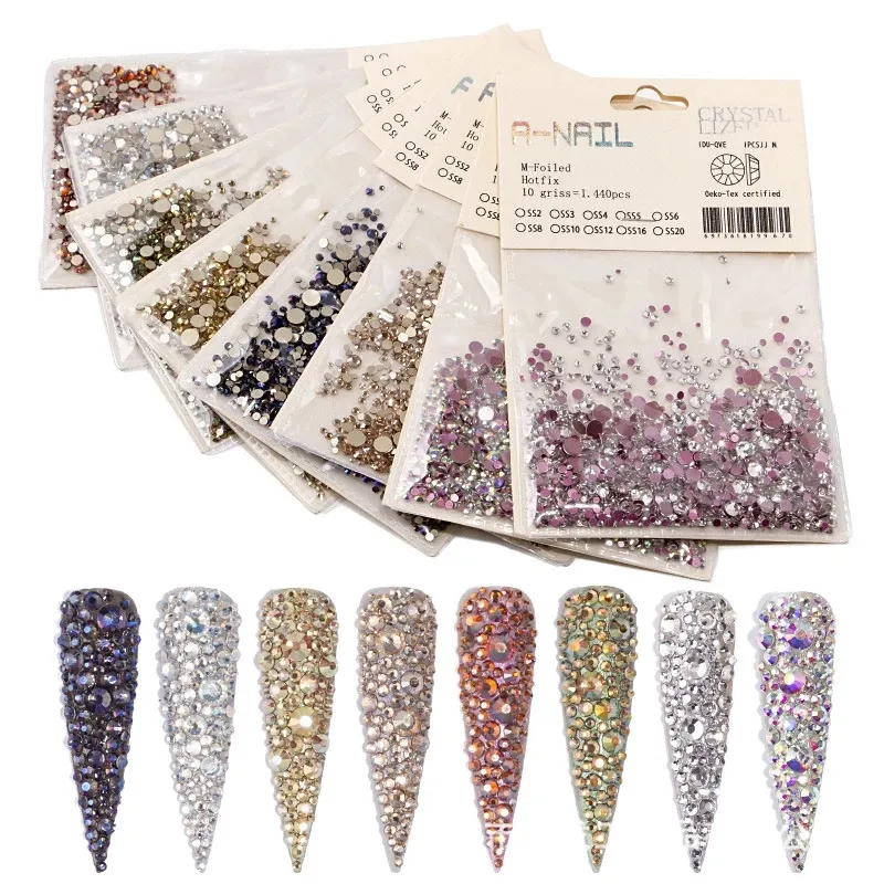 1440Pcs/Bag Multi-Size Glass Nail Rhinestones For Nails Decorations Ab Flatback Crystals Rhinestone Nail Art Charms ss3-ss20