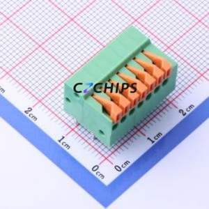 JL141R-25407GA1 Spring Terminal Block Bent Lead Through Hole,P=2.54mm Connector 1x7P 2.54mm Green Right Angle Insert - Product Image 1