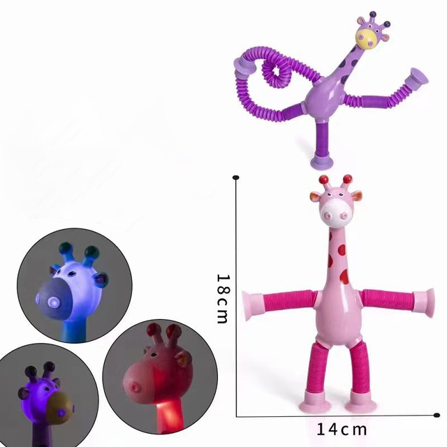 Wholesale Stretch Tube Cartoon Light up Suction Cup Pop Tube Giraffe Toys Pop Tubes