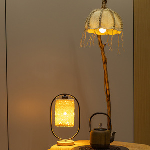 Lampe de table créative rétro de style chinois en loofah, veilleuse LED, faite à la main, à intensité variable, couleur personnalisable, pour chambre à coucher, salon, bureau - Product Image 3