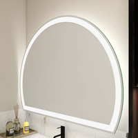 Miroir de salle de bain contemporain en forme de demi-cercle avec capteur tactile LED, éclairage frontal, anti-buée, écologique, verres argentés, pour usage hôtelier