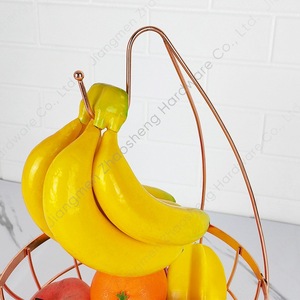 Rose Gold Fruit <b>Basket</b> Round Metal Storage With Banana Hook For Kitchen <b>Table</b> Durable - Product Image 3