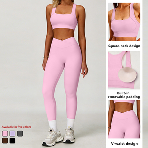 AWX8002-4+ACK8002-4 Set Yoga a Vita Alta <span class=keywords><strong>per</strong></span> Donna, Reggiseno Sportivo con Imbottiture Rimovibili e Leggings a Vita Alta - Product Image 2