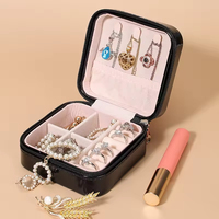 Boîte à bijoux carrée moderne en cuir avec logo personnalisé Marque Murong, fermeture éclair, étui de voyage portable pour la Saint-Valentin, rangement simple