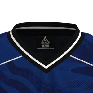 Camiseta Deportiva HEALY Azul Marino y Negra con Estampado Americano en Malla, Manga Corta, Cuello en V, Transpirable y Holgada para Fútbol - Product Image 4