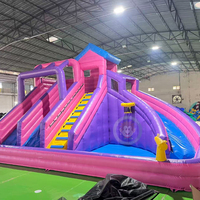 18FT Aufblasbare Dreifach-Wasserrutsche mit Einzelbahn und Planschbecken – Hüpfburg mit Rutsche für Outdoor-Partys