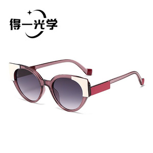 Women's <b>Round</b> Color-Block <b>Sunglasses</b> UV400 PC <b>Frame</b> AC Lens Type 3 Sunshades - Product Image 3