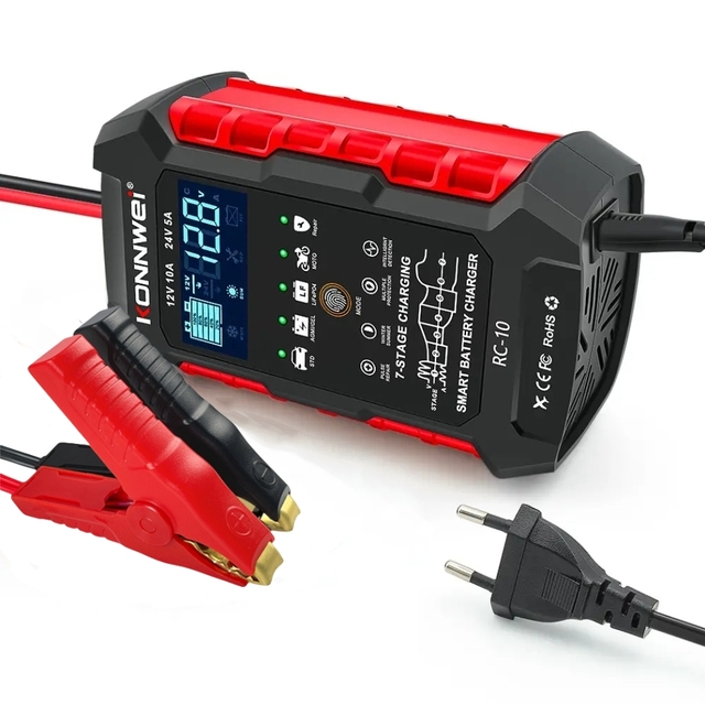 3-in-1 Smart 7 Stage Car Battery Charger 12V/10A 24V/5A KONNWEI RC-10 With Pulse Repair Function