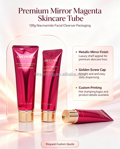 Tubo Cosmético de PE Magenta Personalizado con Tapa Dorada de Rosca para Limpiador Facial y Cuidado de la Piel - Product Image 1