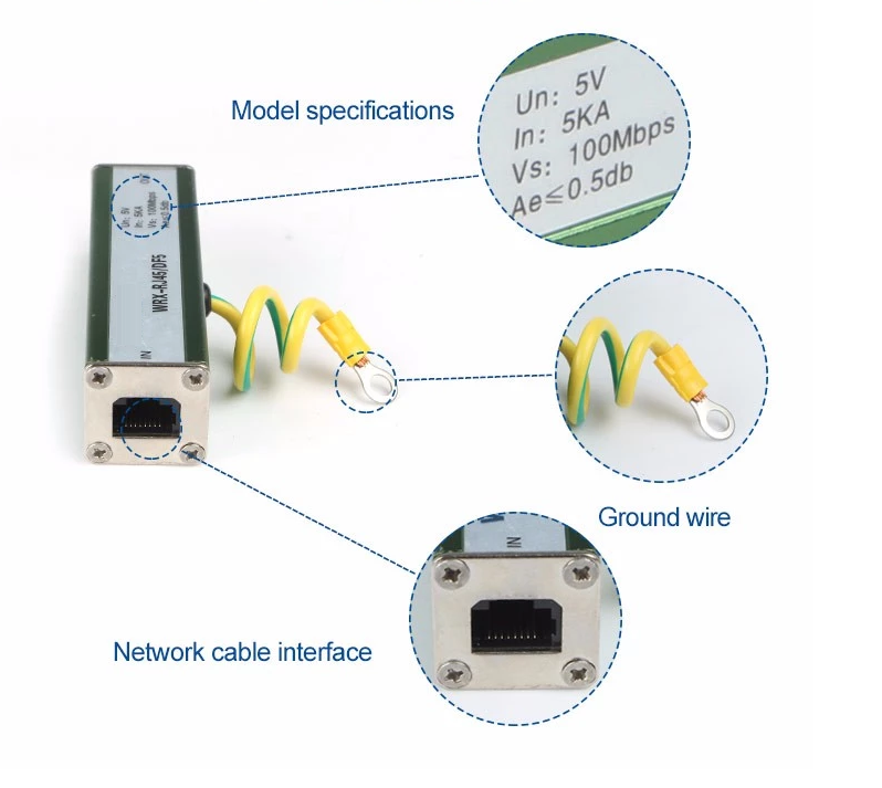 RJ45 Lightning Protector Aluminum Shield Signal Surge Protection Device 10KA