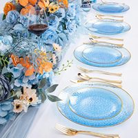 Lot de 60 assiettes en plastique bleu clair, assiettes bleues martelées, assiettes jetables fantaisie transparentes avec assiettes à bordure dorée pour la fête