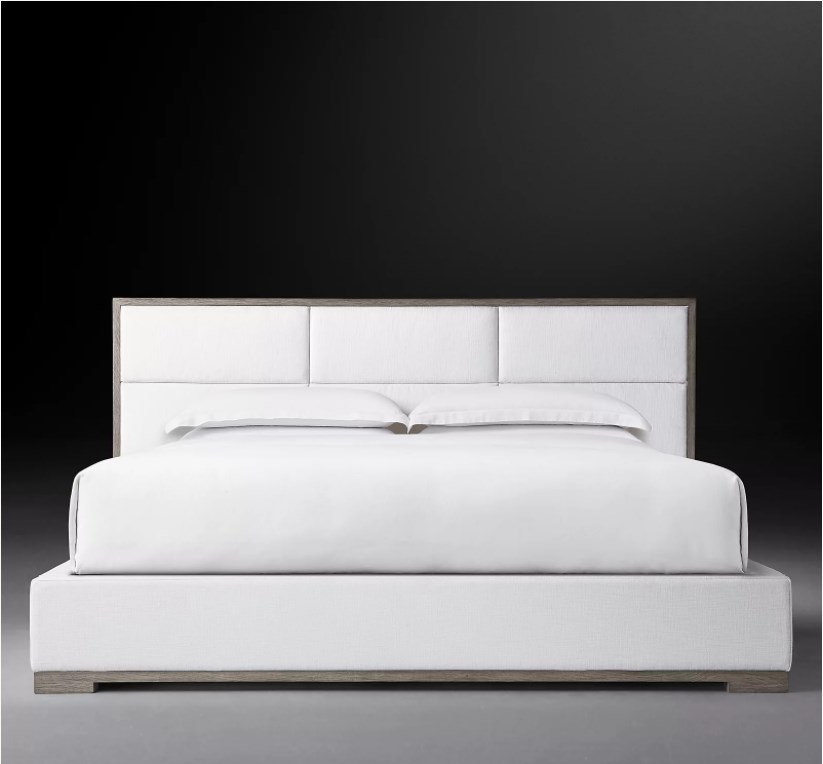 up-holstered beds indoor furniture fabric framed rectangular channel panel platform bed