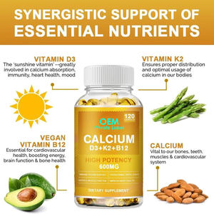 โออีเอ็ม4อิน1อาหารเสริมแคลเซียมซอฟต์เจลขนาด600มก. พร้อมวิตามิน D3 5000iu K2อาหารเสริม <span class=keywords><strong>B12</strong></span>สำหรับกระดูกและภูมิคุ้มกัน - Product Image 2