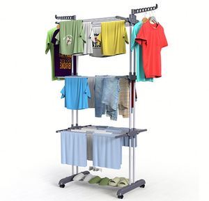 4-Tier <b>Folding</b> Clothes Laundry Drying Rack Hanger Portable Foldable Steel Clothes Airer Dryer Collapsible <b>Shelves</b> with Wheels - Product Image 1
