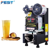 Machine de scellage automatique de gobelets à thé au lait FEST, scelleuse de gobelets à thé à bulles pour les applications d'emballage de boissons commerciales